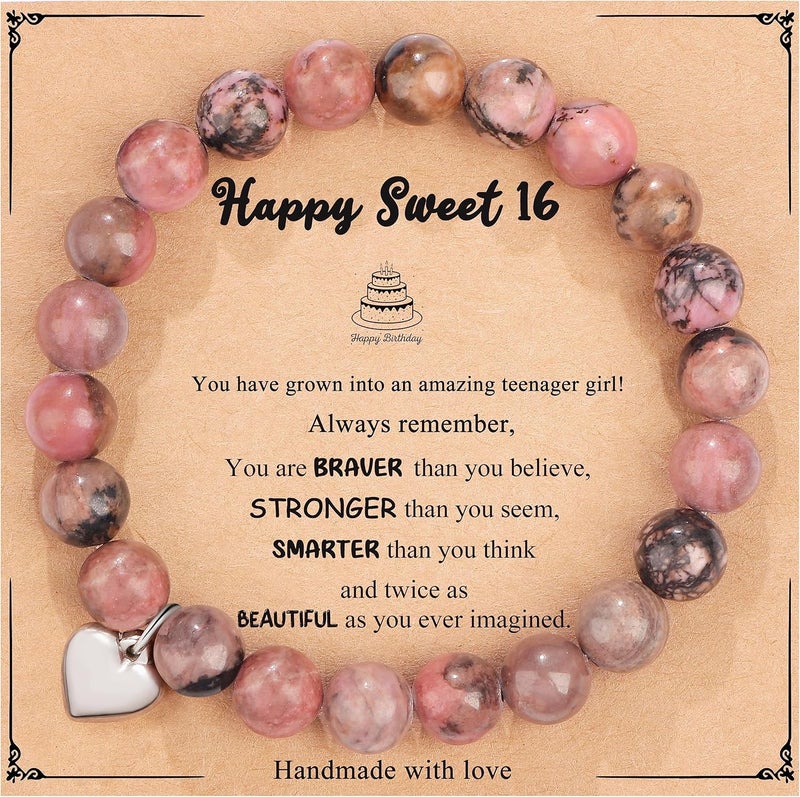 Yiyang 13th 16th 18th 21st 25th 30th 35th 40th 45th 50th 60th 65th 70th 75th 80th Birthday Gifts for Women, Natural Stone Bracelet Birthday Gifts for Women Mom Daughter Grandma Sister Coworker - Image 1